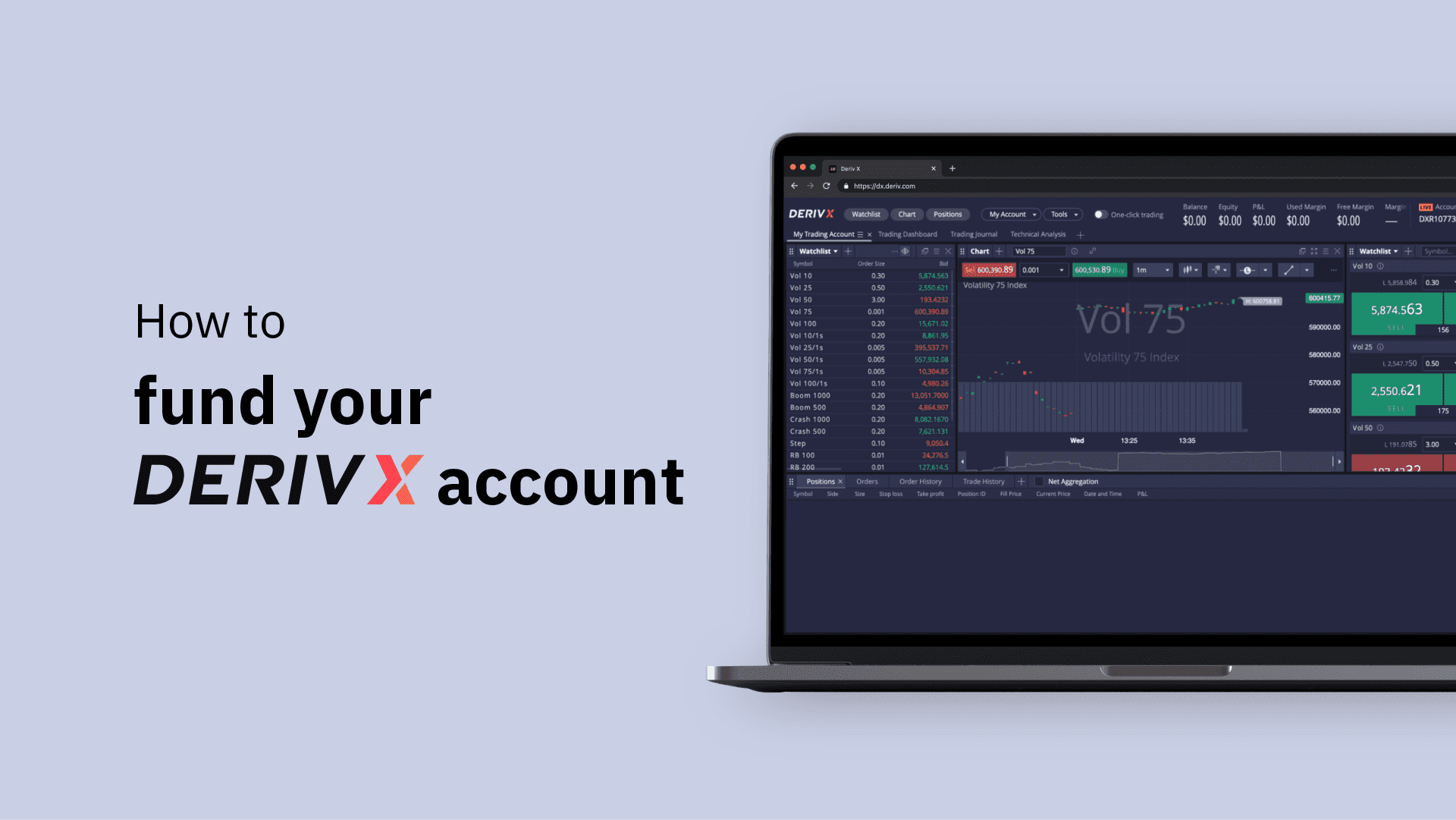 Find out how you can fund your Deriv X account to start trading and withdraw your funds out of it in a few simple steps.